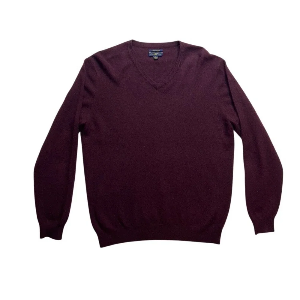 Club Room Mens Burgundy 100% Cashmere 2-Ply V-Neck Sweater Size Large‎ Maroon